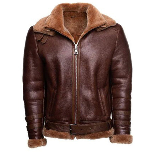 Brown Aviator Bomber Shearling Leather Jacket