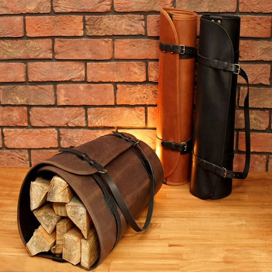 Firewood Carrier, Leather Personalized Log Carrier, Leather Fireplace Accessory, Outdoor Wood Carrier with Adjustable Handles, Gift for Dad